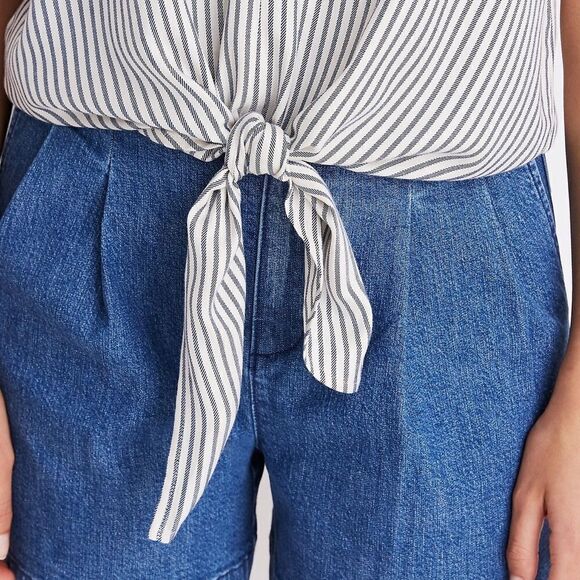 Madewell Novel Tie-Front Top in Stripe Cream Navy Boho Preppy Layering Size XS - Picture 4 of 11